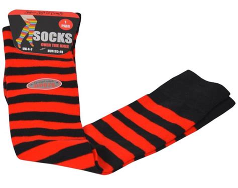 Over The Knee Dark Striped Socks Redblack Striped Socks Black And