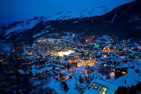 Hd Wallpaper Zermatt Snow Alps Landscape Lights Mountains