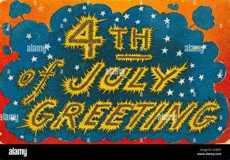 4th Of July Vintage Postcard With Fireworks Stock Photo Alamy