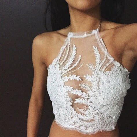 Crop Tops White Top Lace Top See Through White Lace Top Halter Top