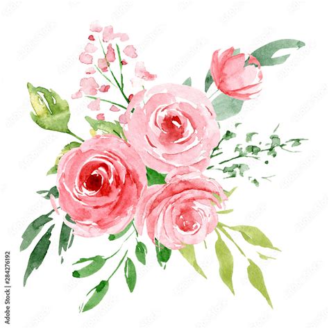 Watercolor Flowers Pink Roses Floral Bouquet Clip Art Perfectly For