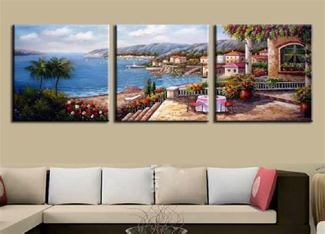 3 Pieces Mediterranean Landscape Handpainted Oil Painting Canvas Wall