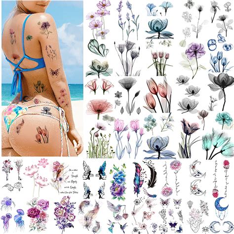 buy quichic 160 designs xray flower tattoos for women elegant rose lily flower tattoo for back