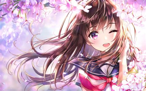 Download 2560x1600 Anime Girl Wink Cherry Blossom Cute School