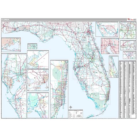 Florida State Wall Map W Zip Codes The Map Shop