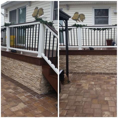 Our products are designed to withstand. Stacked Stone Aspen | Backyard, Stone deck, Deck skirting