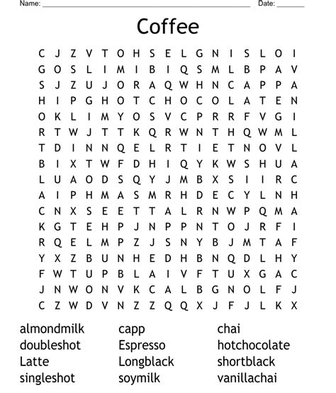 Coffee Word Search Wordmint