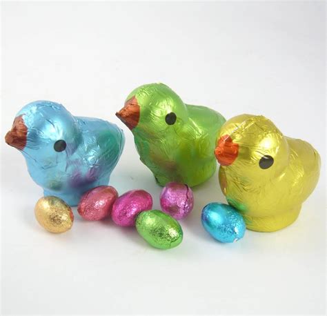 Three Chocolate Chicks With Milk Chocolate Foiled Eggs By Cocoapod Chocolates