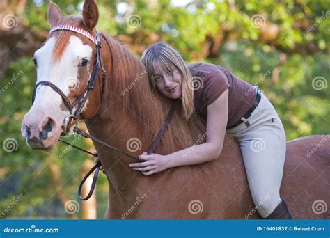 Bareback Woman Rider Hugging Her Royalty Free Stock Photography Image