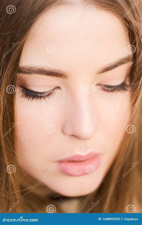 Close Up Portrait Of A Beautiful Fair Skinned Girl Natural Light Stock