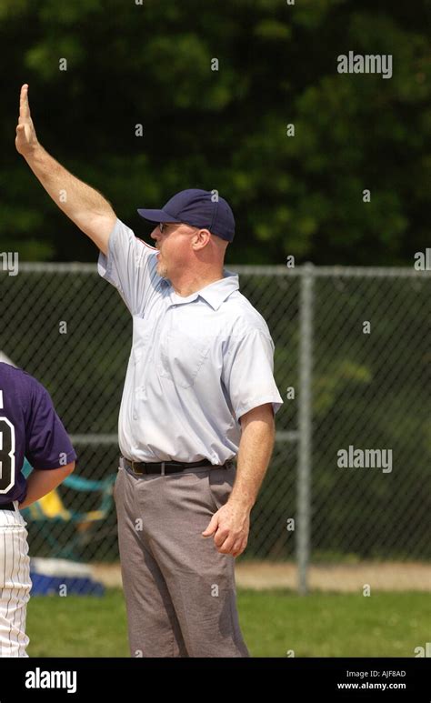 Baseball Official Calling Time Out Stock Photo Alamy