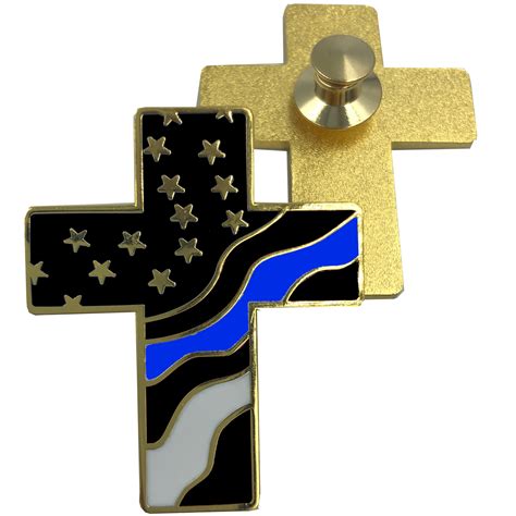 Thin Blue Line American Flag Cross Usa Lapel Pin Cloisonné Police Sher
