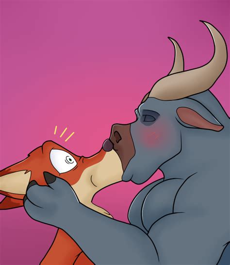 Rule 34 Anthro Blush Chief Bogo Duo Embrace French Kiss Furry Gay