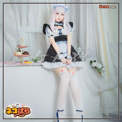 Anime Vanilla Nekopara Cosplay Vanilla Chocolate Maid Costume Ova Maid Uniform Wig Tail Ears