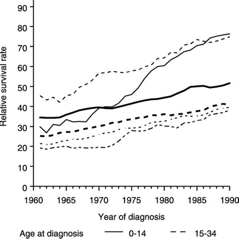 Non Hodgkin Lymphoma Cumulative Relative Survival Rates By Year Of