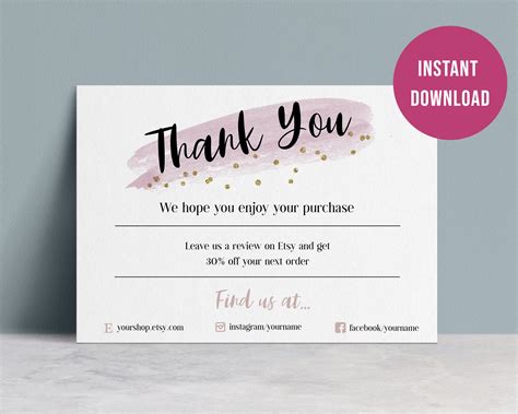Business Thank You For Your Purchase Cards Editable Etsy