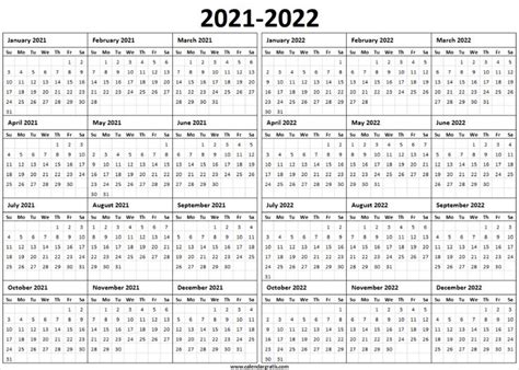 Two Year Calendar 2021 2022 Printable Template For Pinterest