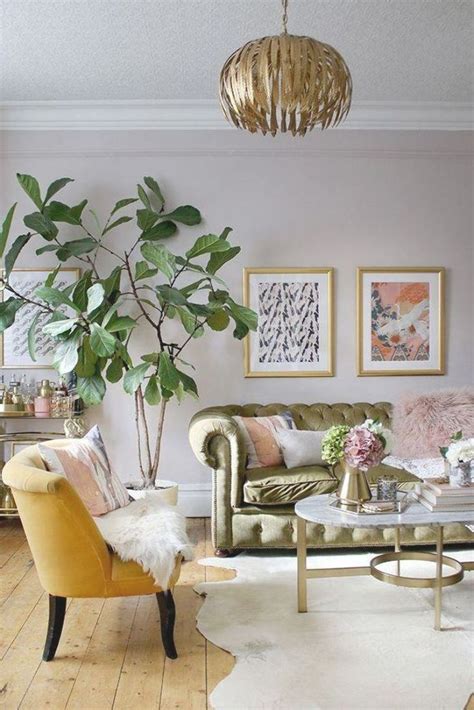 Eclectic Boho Glam Living Room In Pink Green And Gold Cozylivingroom