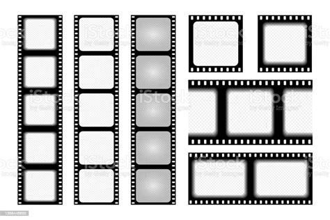 Set Old Retro Film Strip Frame Isolated On White Background Antique
