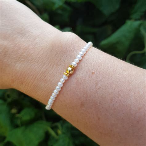 Tiny Freshwater Pearl Stretch Bracelet Sterling Silver Or Gold Fill 3mm