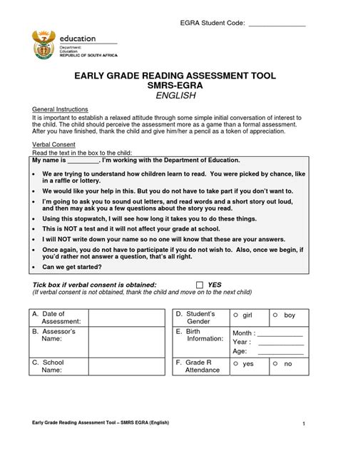 Early Grade Reading Assessment Tool Smrs Egra English Pdf