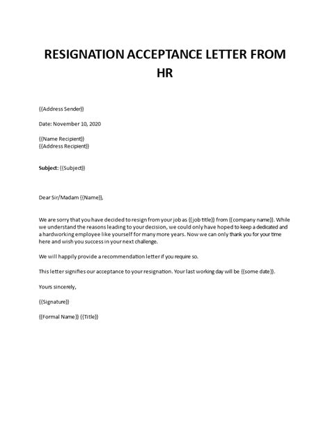 Resignation Acceptance Letter Samples