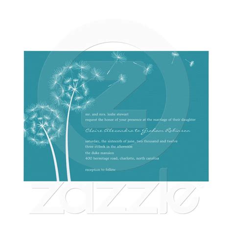 Dandelion Wish Wedding Invitations Turquoise Zazzle Turquoise