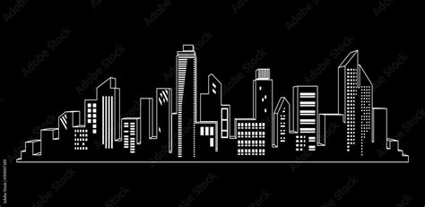 Vector Black Cities Silhouette Icon Set On Black Night City Lights