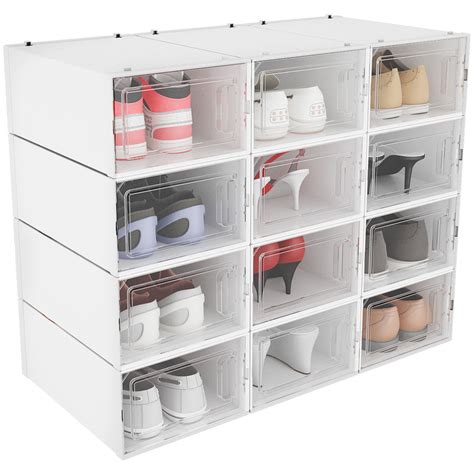 Dwvo 12 Pack Shoe Storage Box Stackable Organizer Thickened Transparent