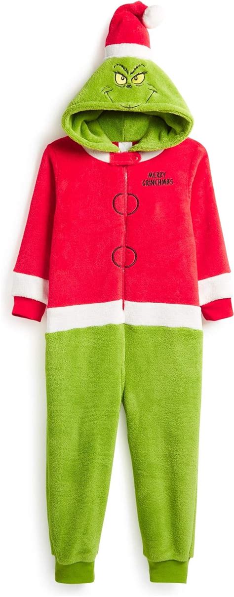 Official The Grinch Onesie Hooded Robe Xmas Pyjamas Sleepsuit Boys