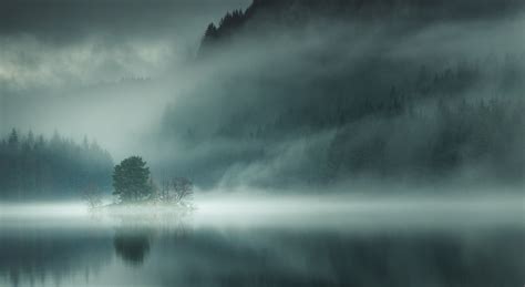 Mist Morning Landscape Forest Scotland Island Lake Mountains