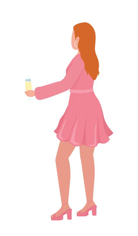 Stylish Lady In Pink Dress Semi Flat Color Vector Character Editable