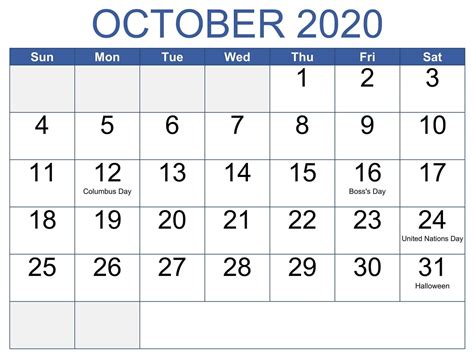October 2020 Calendar Usa Public Holidays Calendar Usa Federal