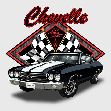 1970 Chevelle Ss Black Muscle Car Art Drawing By Rudy Edwards Fine