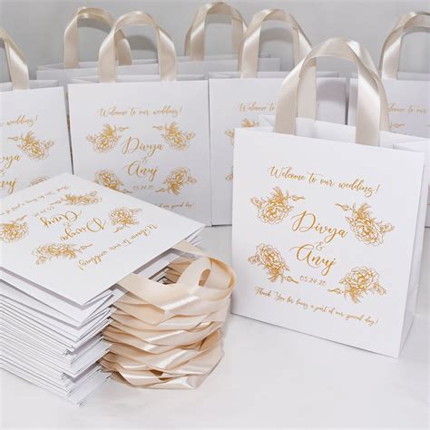 25 Champagne And Gold Wedding Welcome Bags Elegant Personalized T Or