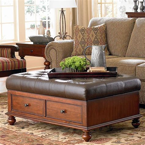 Simplihome harrison 36 inch wide square coffee table lift top storage ottoman, cocktail footrest stool in upholstered distressed brown tufted faux air leather. Warrenton Ottoman Cocktail Table | Tufted ottoman coffee ...