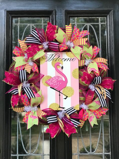 Flamingo Welcome Wreath Door Decor Etsy Via Dizzyblondedesigns1