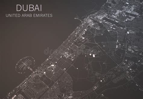 Dubai Karte Satellitenbild Vereinigte Arabische Emirate Stock
