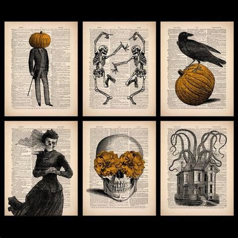 Set Of 6 Vintage Halloween Prints Halloween Decor Skeleton En España