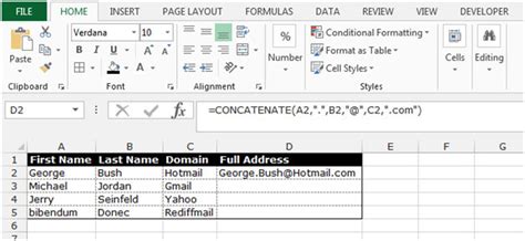 Creating Email Address Using Concatenate Function In Ms Excel