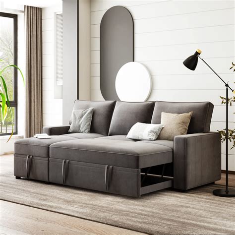 buy moeo 82 5 reversible pull out sleeper sectional sofa bed with arms l shape corner couch