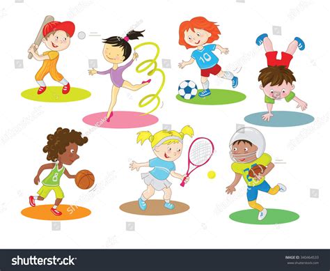 Kids Doing Indoor Outdoor Sports Cartoon Stock Vector 340464533