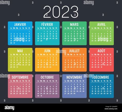 Año 2023 Calendario Minimalista Colorido En Lengua Francesa Sobre