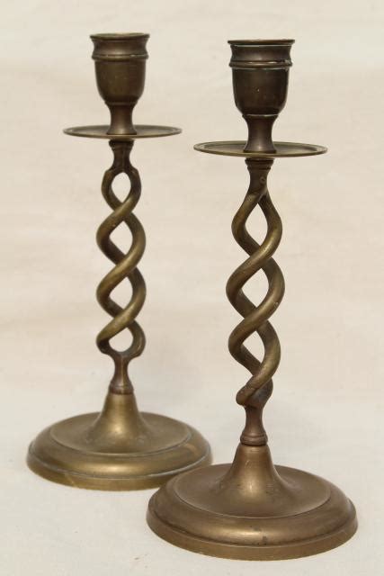 Vintage Solid Brass Candlesticks Pair Barley Twist Open Spiral Candle