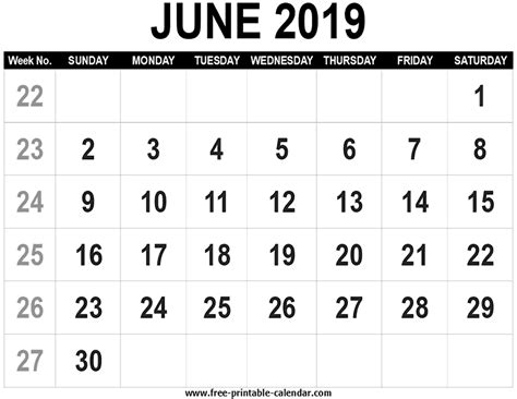 Calendar 2019 June Calendar Printables Calendar 2019 Calendar