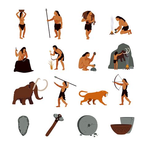 Prähistorische Steinzeit Höhlenbewohner Icons 473036 Vektor Kunst Bei