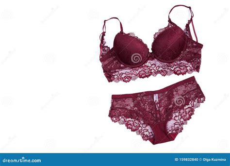 Beautiful Lace Lingerie On A White Isolated Background Burgundy Underwear Set Bra And Panties
