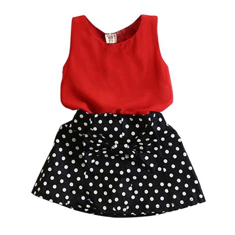 Casual Kids Baby Girls Clothes Set Sleeveless Chiffon Topspolka Dot Skirts Cute Toddler Girl