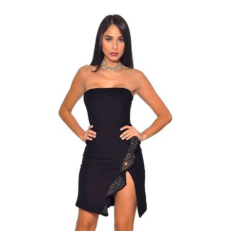 2018 Summer Sexy Diamond Bandage Dress Strapless Black Backless Women Bodycon New Design
