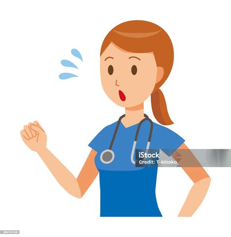 A Female Nurse Wearing A Blue Scrub Is Running Stock Illustration Download Image Now Adult